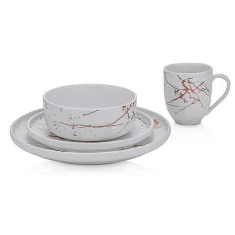 Casual Gold and White Porcelain Dinnerware Set (Set for 8)