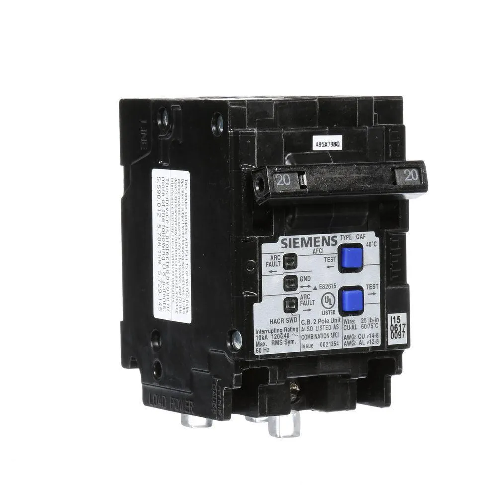 Siemens Type QAF 20 Amp Double-Pole Combination AFCI Circuit Breaker, photo 3 of 4