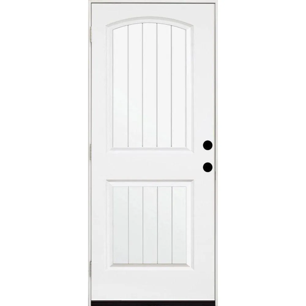 Steves & Sons 32 in. x 80 in. Premium 2-Panel Plank Primed White Steel Prehung Front Door with 32 in. Left-Hand Outswing & 4 in. Wall, photo 4 of 7