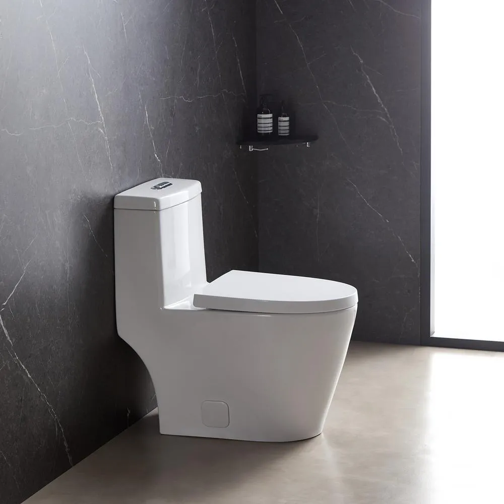 1-Piece Dual Flush 1.2 GPF/0.8 GPF Elongated High Efficiency Skirted Toilet All-in-One Toilet in White Seat Included, photo 4 of 10
