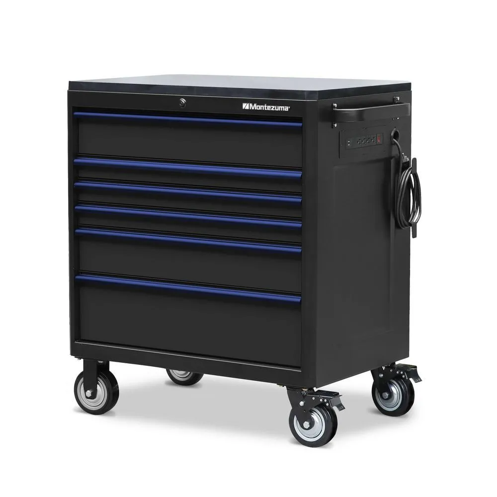 24 in. x 36 in. 10-Drawer Tool Chest and Cabinet Combo with Power and USB Outlets in Black and Blue, photo 13 of 15