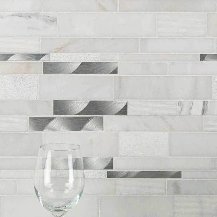 MSI Moderno Blanco Interlocking 12 in. x 18 in. x 8 mm Metal Stone Blend Mesh-Mounted Mosaic Tile (15 sq. ft. / case), photo 4 of 11