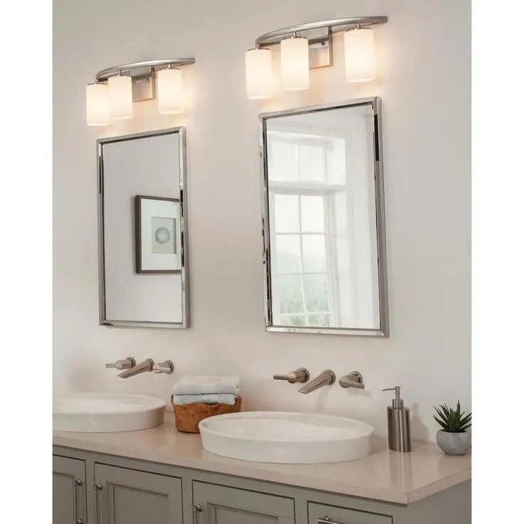 Visalia 20.25 in. W 3-Light Brushed Nickel Bathroom Vanity Light with White Etched Glass Shades, photo 2 of 7