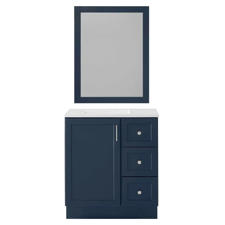 Style Selections Davies 30-in Navy Single Sink Bathroom Vanity with White Cultured Marble Top (Mirror Included), photo 4 of 8