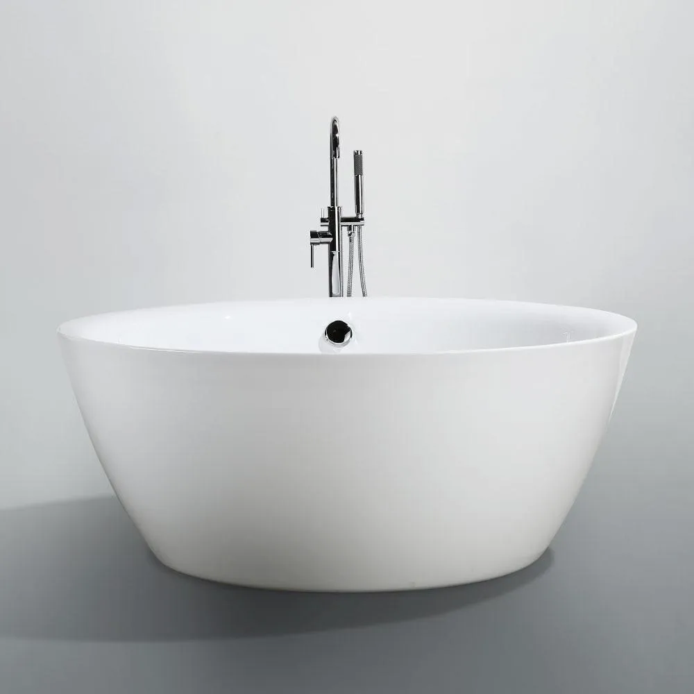 Pescara 59.04 in. Acrylic Flatbottom Non-Whirlpool Freestanding Bathtub in Glossy White, photo 2 of 4