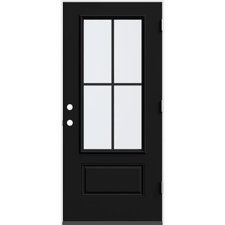 JELD-WEN 36 in. x 80 in. 1 Panel Left-Hand/Inswing 3/4 Lite Clear Glass Black Steel Prehung Front Door, photo 4 of 8