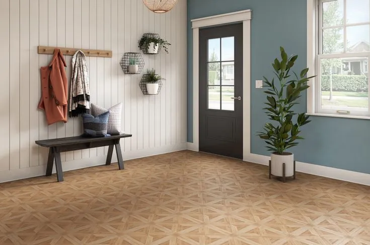 Style Selections Maple Parquet 3-mil x 12-in W x 12-in L Water Resistant Peel and Stick Luxury Vinyl Tile Flooring, photo 7 of 8