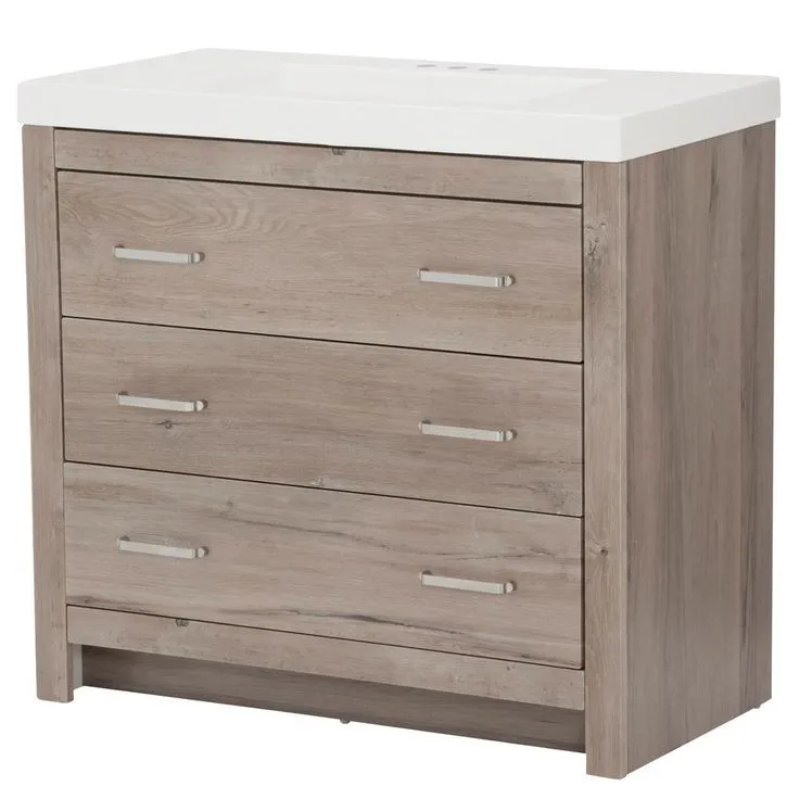 Woodbrook 37 in. W Bathroom Vanity in White Washed Oak with Cultured Marble Vanity Top in White with White Sink, photo 5 of 11