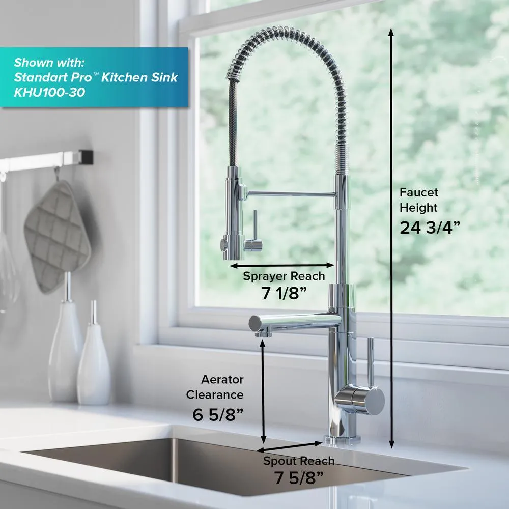 Single-Handle Kitchen Faucet with Pre-Rinse Sprayer and Pot Filler in Spot Free Antique Champagne Bronze/Matte Black, photo 4 of 9