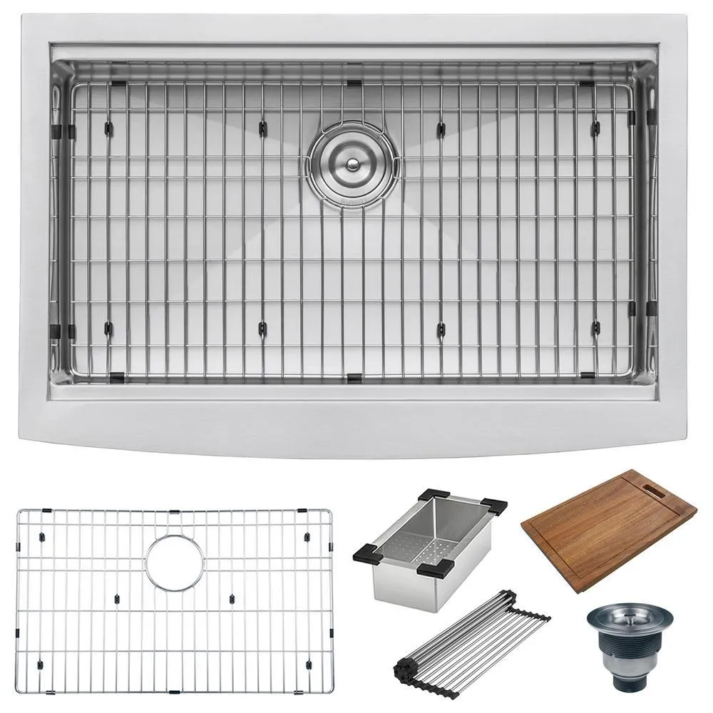 Apron-Front Stainless Steel 36 in. 16-Gauge Workstation Single Bowl Farmhouse Kitchen Sink, photo 6 of 13