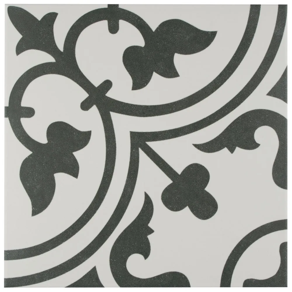 Merola Tile Arte White Encaustic 9-3/4 in. x 9-3/4 in. Porcelain Floor and Wall Tile (11.11 sq. ft. / case), photo 4 of 8