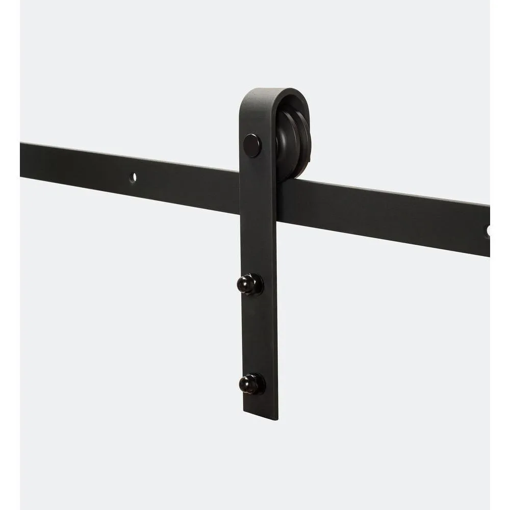 137.75 in. Black Solid Steel Barn Door Hardware Kit for Double Wood Doors with Adjustable Floor Guides (2-Piece Rails), photo 8 of 8