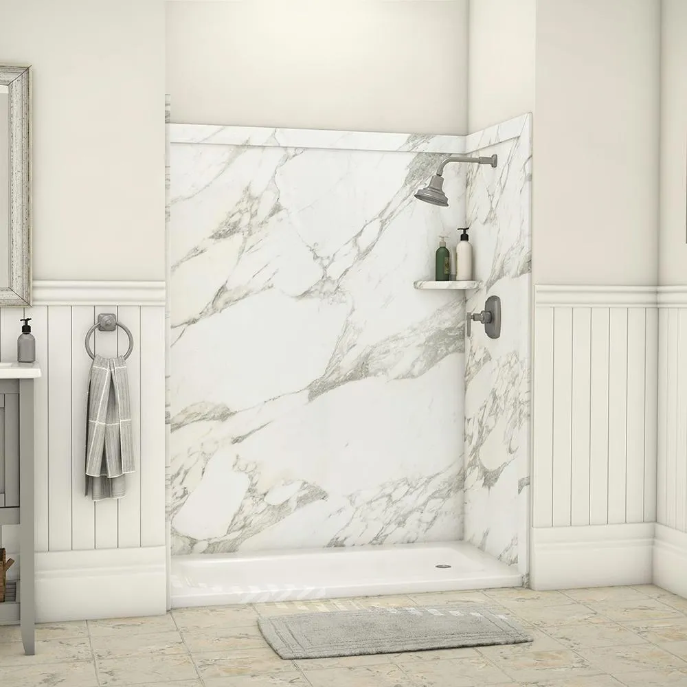 Adaptable 60 in. x 60 in. x 80 in. 9-Piece Easy Up Adhesive Alcove Shower Surround in Calypso, photo 6 of 23