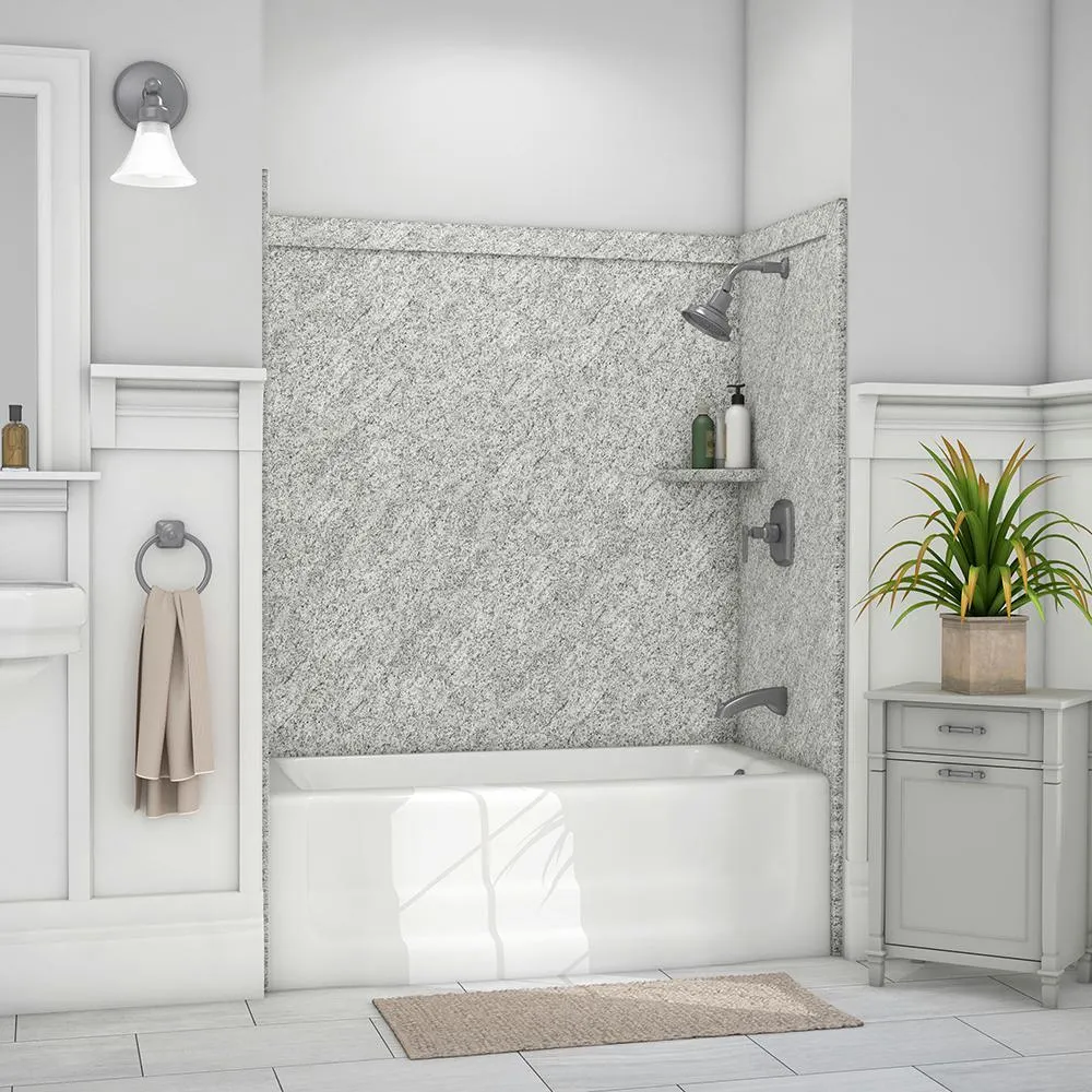 Elite 32 in. x 60 in. x 60 in. 9-Piece Easy Up Adhesive Tub Surround in Calypso, photo 23 of 26