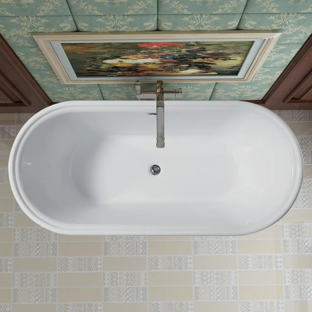 Versailles 59 in. Acrylic Flatbottom Freestanding Bathtub in White, photo 9 of 9