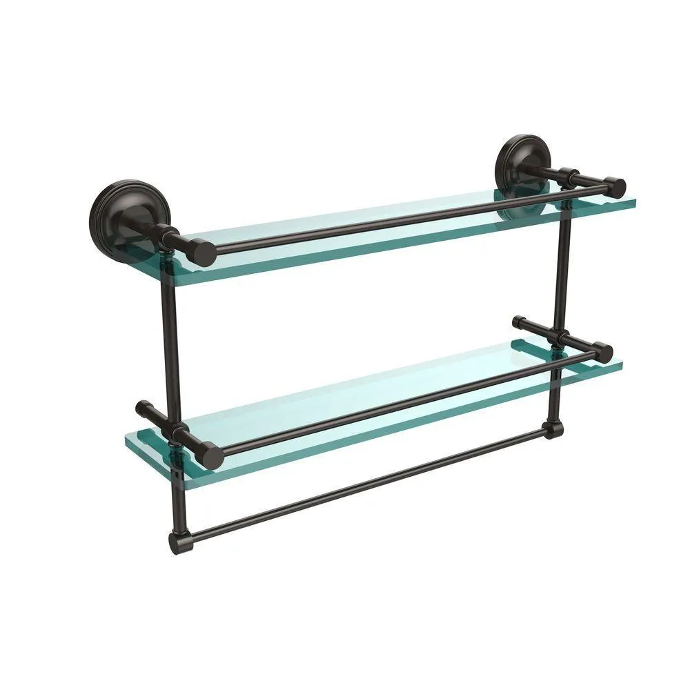 Allied Brass 22 in. L x 12 in. H x 5 in. W 2-Tier Clear Glass Bathroom Shelf with Towel Bar in Polished Chrome, photo 10 of 14