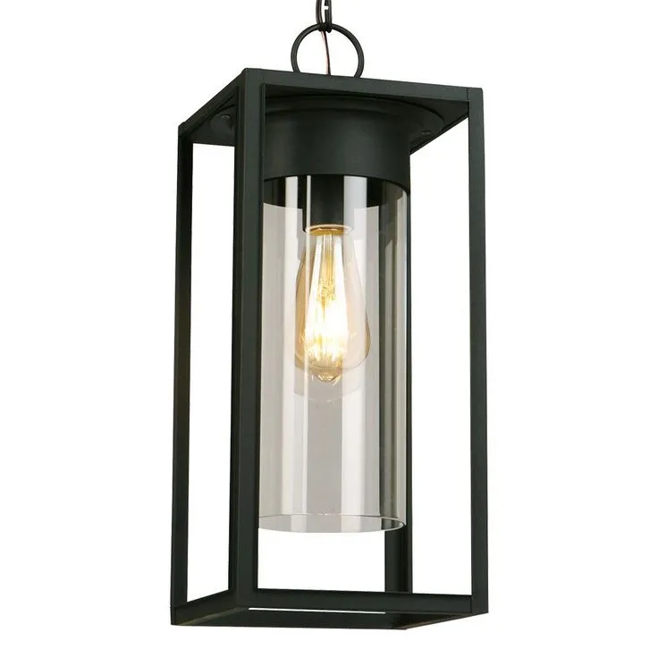 Eglo Walker Hill 7.36 in. W x 17.63 in. H 1-Light Matte Black Outdoor Hanging Pendant Light with Clear Glass, photo 4 of 5