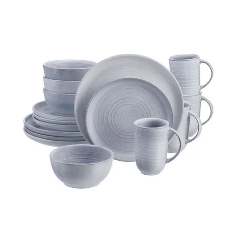 Blakely 16-Piece Reactive Glaze Raindrop Blue Stoneware Dinnerware Set