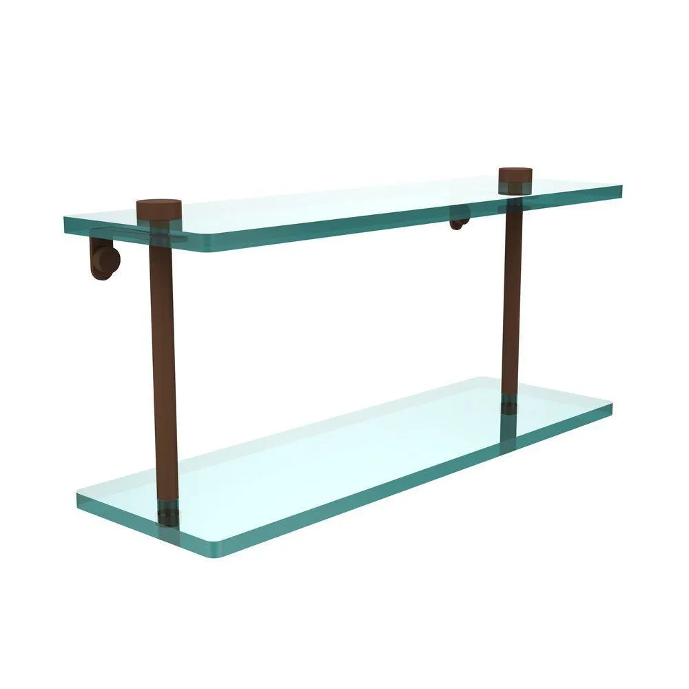 Allied Brass 16 in. L x 8 in. H x 5 in. W 2-Tier Clear Glass Vanity Bathroom Shelf in Satin Brass, photo 2 of 14