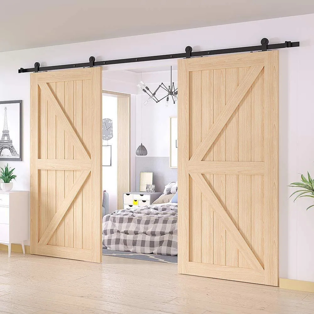 WINSOON 10 ft. /120 in. Top Mount Sliding Barn Door Hardware Track Kit for Double Doors with Non-Routed Floor Guide, photo 3 of 7