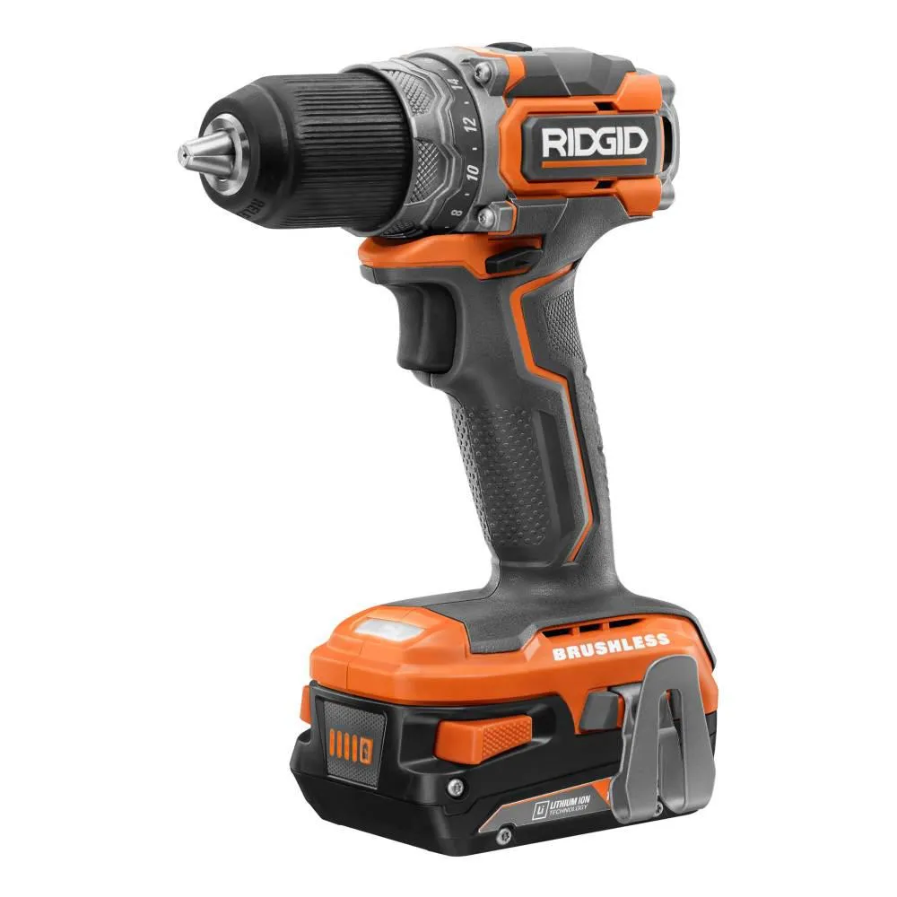 RIDGID 18-Volt SubCompact Li-Ion Brushless 1/2 in. Drill Kit with 3/8 in. Impact Wrench, (2) 2.0 Ah Battery, Charger, and Bag, photo 4 of 10