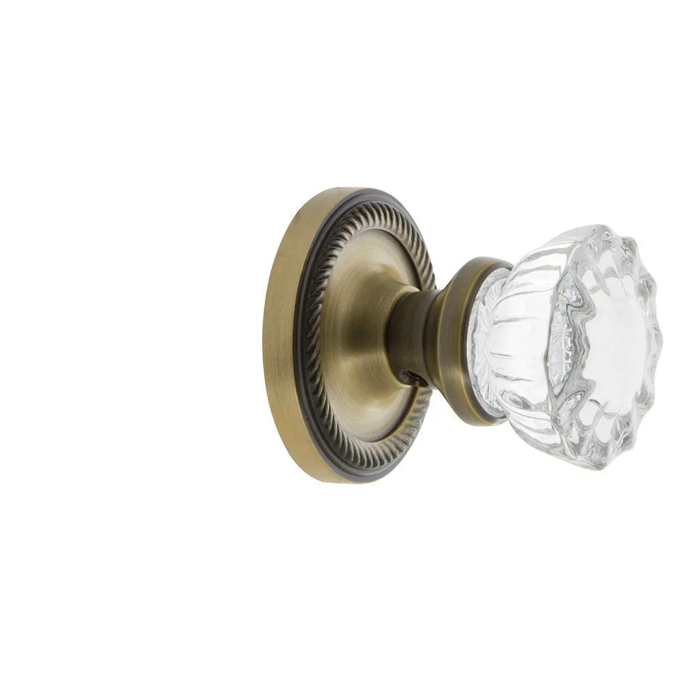 Rope Rosette 2-3/8 in. Backset Antique Brass Privacy Bed/Bath Crystal Glass Door Knob, photo 4 of 19