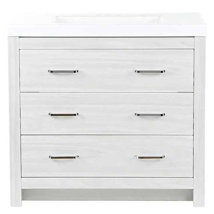 Woodbrook 31 in. W x 19 in. D Bath Vanity in White Washed Oak with Cultured Marble Vanity Top in White with White Sink, photo 10 of 11