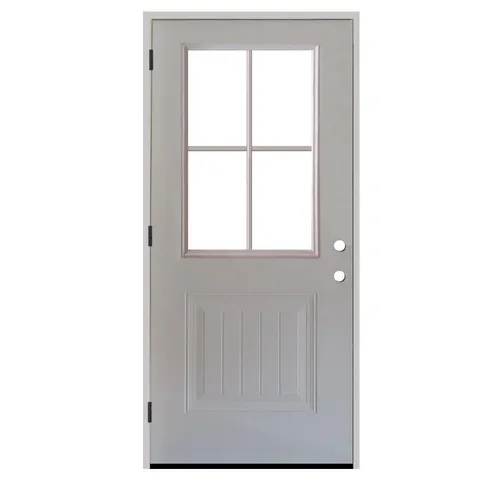 32 × 80 in Premium Clear 4 Lite Plank Panel White Primed Steel Prehung Front Door