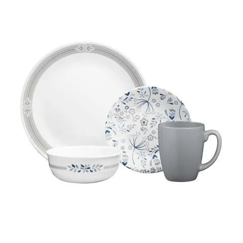 Classic 16-Piece Casual Prairie Garden Gray Glass Dinnerware Set