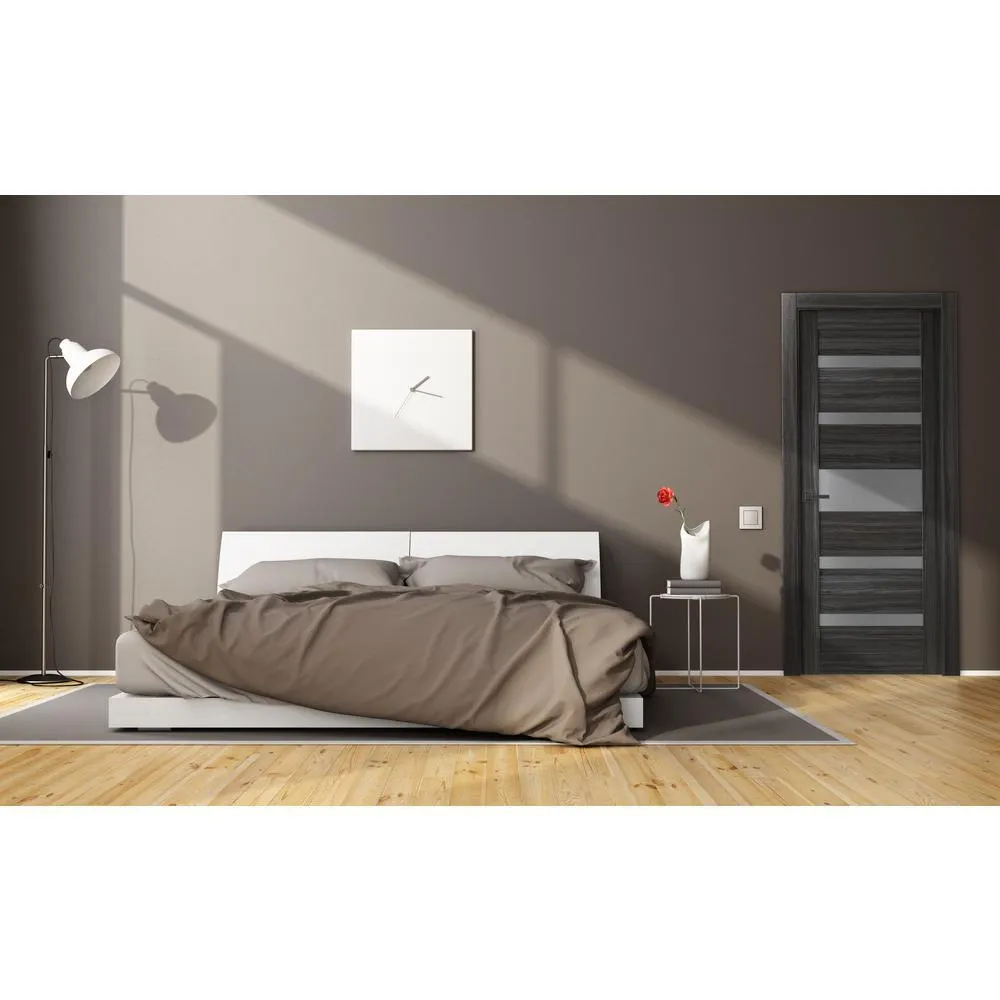 Belldinni 36 in. x 80 in. Gina Gray Oak Finished Frosted Glass 5 Lite Solid Core Wood Composite Interior Door Slab No Bore, photo 2 of 6