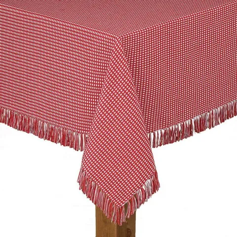 Homespun Fringed 60 × 102 in Red 100% Cotton Tablecloth