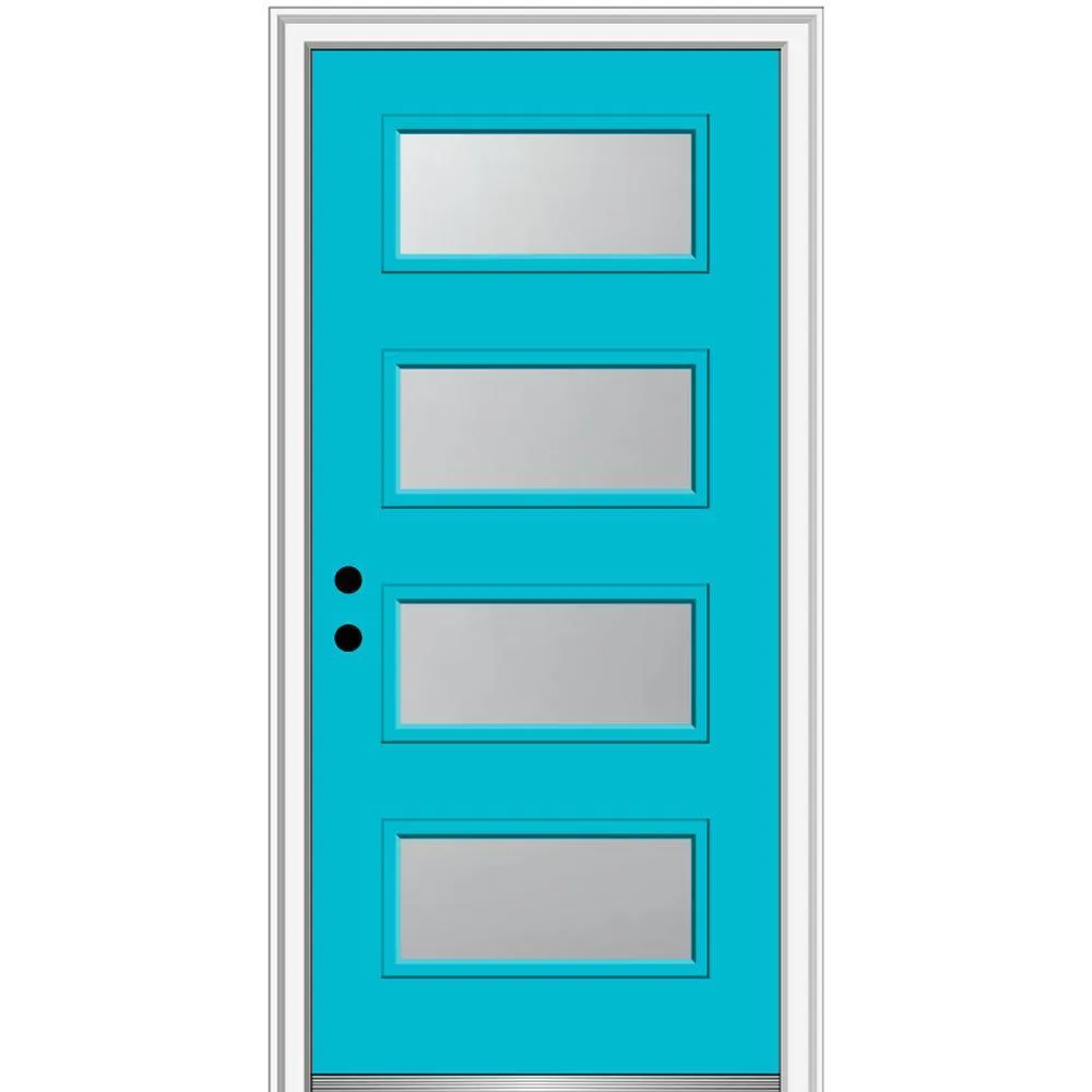 MMI Door 36 in. x 80 in. Celeste Left-Hand Inswing 4-Lite Frosted Glass Painted Steel Prehung Front Door on 6-9/16 in. Frame, photo 17 of 52