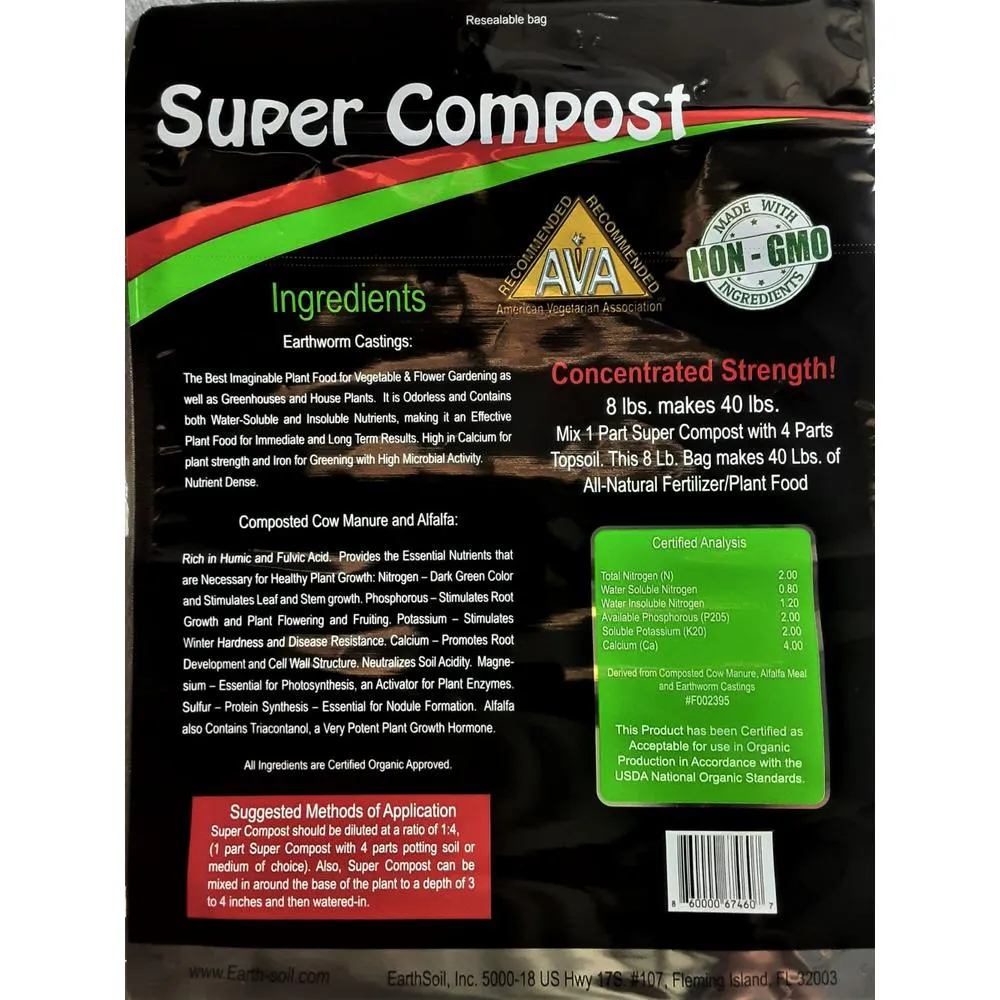 Soil Blend Super Compost 8 lbs. Concentrated 8 lbs. Bag makes 40 lbs. Organic Planting Mix, Plant Food and Soil Amendment, photo 3 of 7