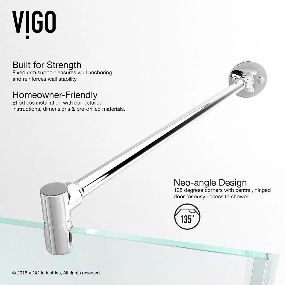 Verona 36.125 in. x 73.375 in. Frameless Neo-Angle Hinged Corner Shower Enclosure in Chrome with Clear Glass, photo 7 of 10