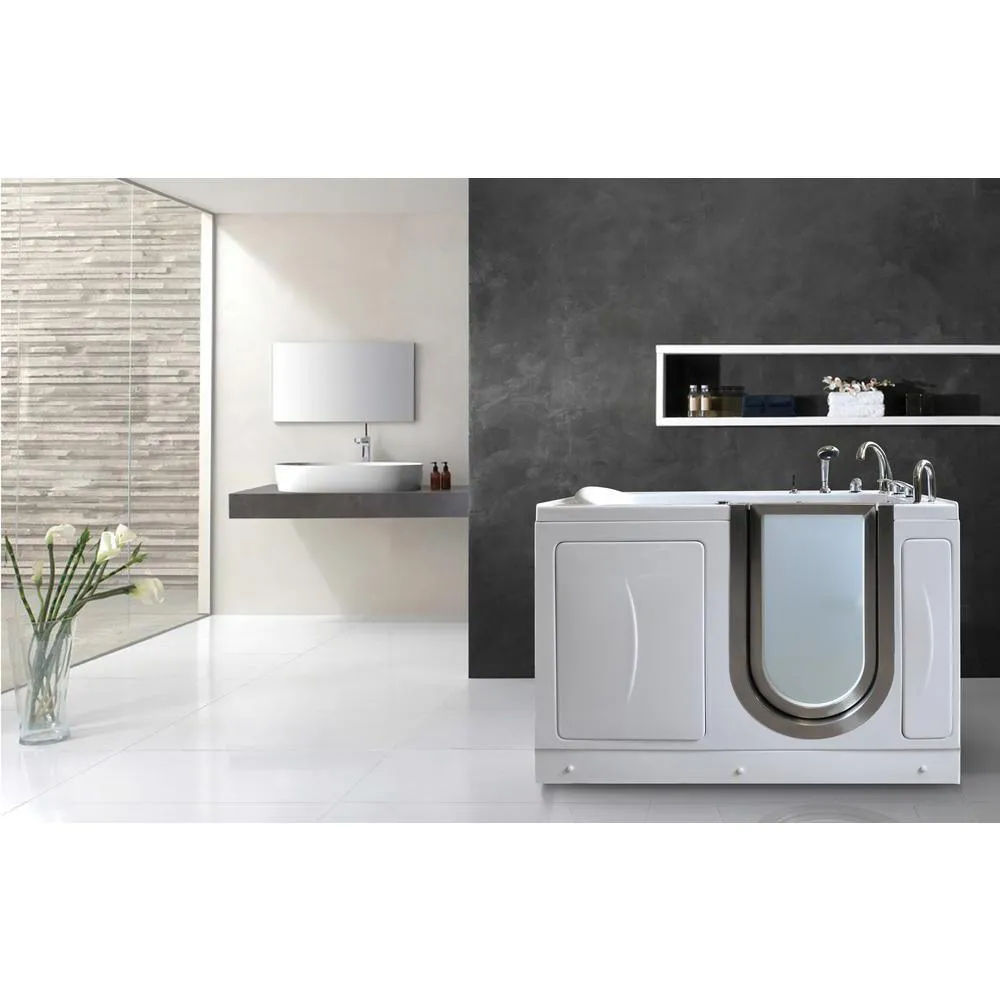 Ella Petite 52 in. Acrylic Walk-In Whirlpool & MicroBubble Bathtub in White with Fast Fill Faucet, Heated Seat, Right-Hand-Swing Dual Drain, photo 10 of 14