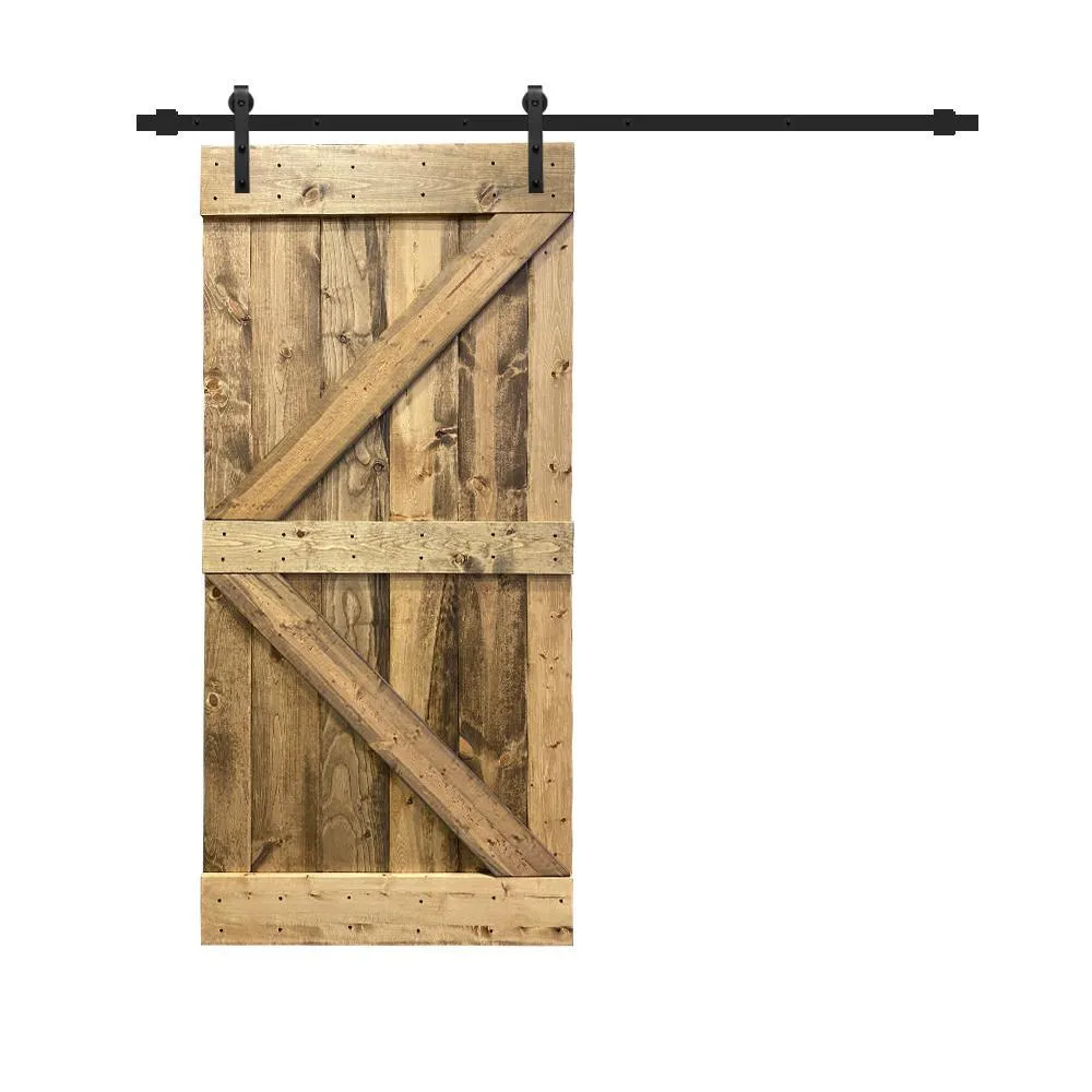 CALHOME Distressed K 42 in. x 84 in. Walnut Stained Solid Knotty Pine Wood Interior Sliding Barn Door with Hardware Kit, photo 26 of 29