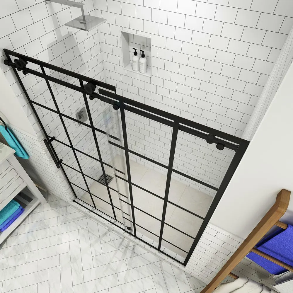Kamaya 44 - 48 in. x 76 in. Completely Frameless Sliding Shower Door in Matte Black, Left Opening, photo 2 of 8