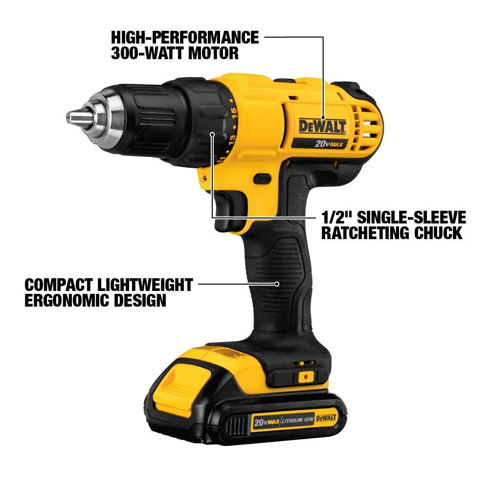 DEWALT 20-Volt MAX Li-Ion Cordless 1/2 in. Drill/Driver Kit w/ Bare 20-V Li-Ion 6-1/2 in. Circ Saw & 20-V Li-Ion 4 Ah Battery, photo 2 of 11