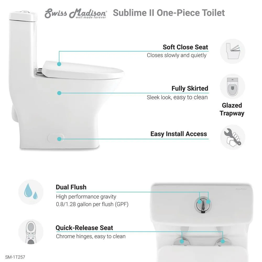 Sublime II 1-Piece 0.8/1.28 GPF Dual Flush Elongated Toilet in White, photo 8 of 13
