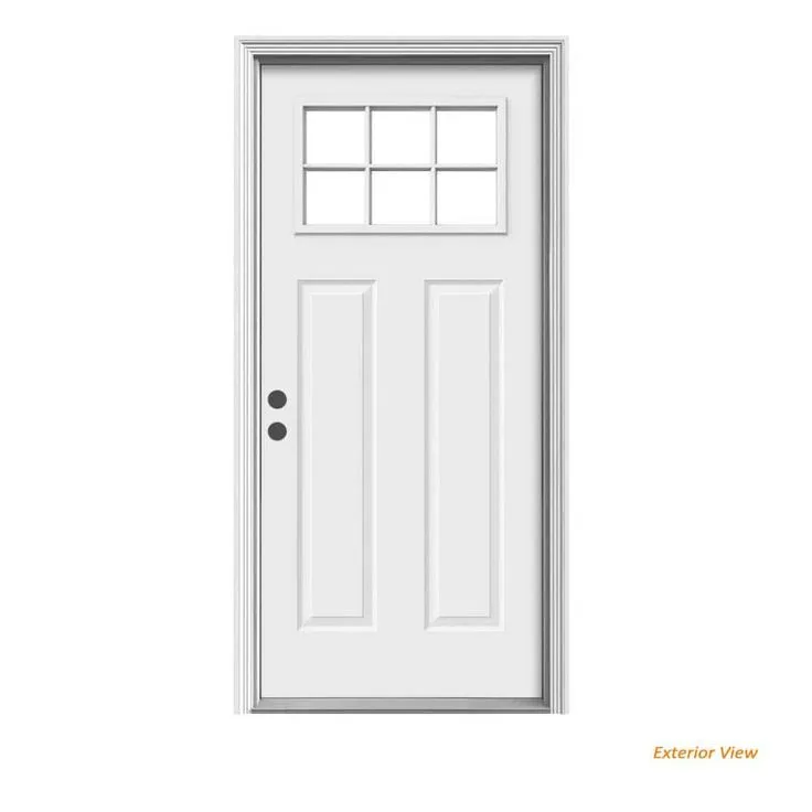 JELD-WEN 30 in. x 80 in. 6 Lite Craftsman Primed Steel Prehung Right-Hand Inswing Front Door w/Brickmould, photo 7 of 8