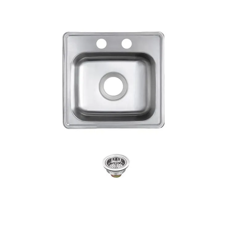 Drop-In 22-Gauge Stainless Steel 15 in. 2-Hole Single Bowl Bar Sink and Drain Assembly, photo 2 of 2