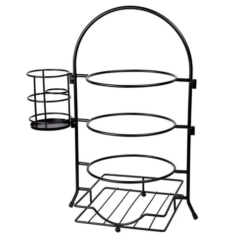 3-Tier Black Buffet Caddy Serving Rack With 2-Detachable Napkin Flatware Holders