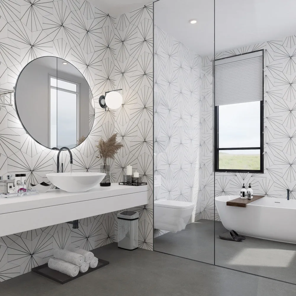 Merola Tile Aster Hex Blanco Encaustic 8-5/8 in. x 9-7/8 in. Porcelain Floor and Wall Tile (11.56 sq. ft. / Case), photo 4 of 8