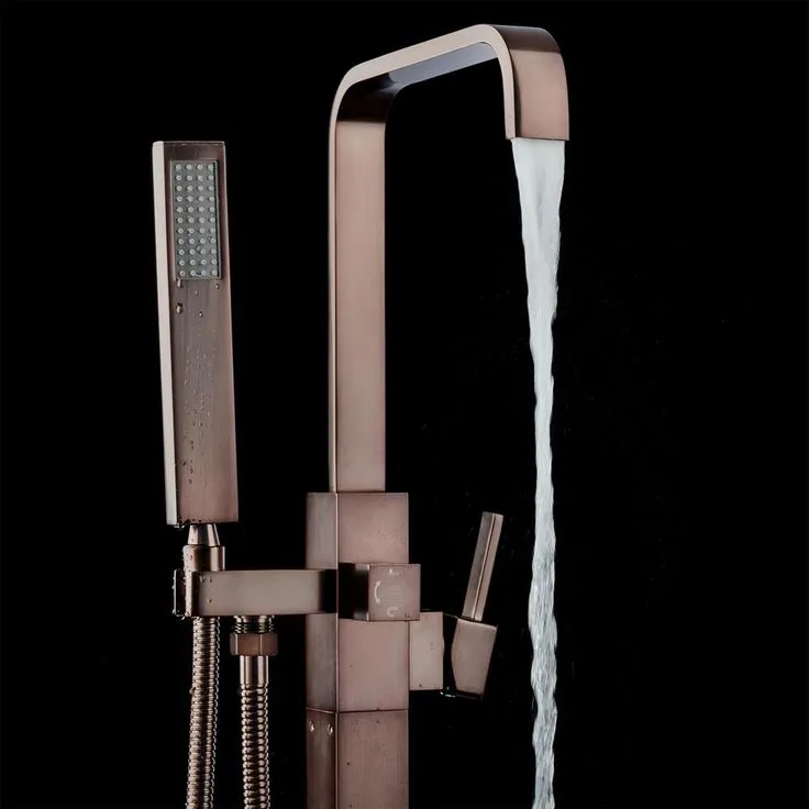 1-Handle Freestanding Floor Mount Roman Tub Faucet Bathtub Filler with Hand Shower in Antique Bronze, photo 4 of 8