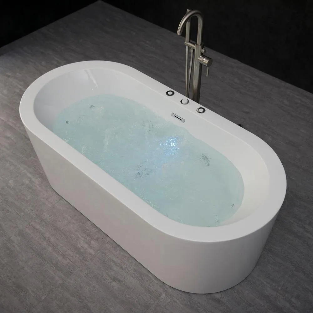WOODBRIDGE Andria 67 in. Acrylic Freestanding Whirlpool & Air Bathtub with Drain and Overflow, White, photo 3 of 16
