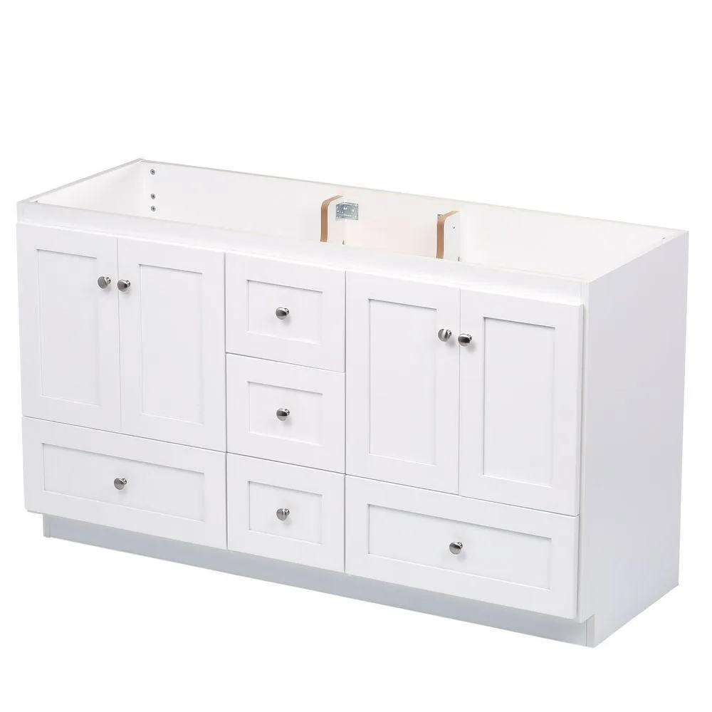 Shaker 60 in. W x 21 in. D x 34.5 in. H Vanity for Double Basins Cabinet Only in Satin White, photo 2 of 19