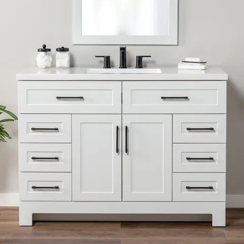 Cauley 48-in White Single Sink Bathroom Vanity with White Cultured Marble Top