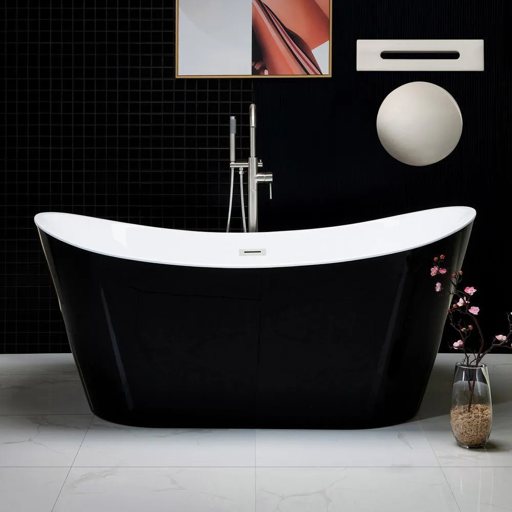WOODBRIDGE Rolande 67 in. Acrylic Freestanding Double Slipper Soaking Bathtub with Center Drain and Overflow, Black, photo 7 of 7