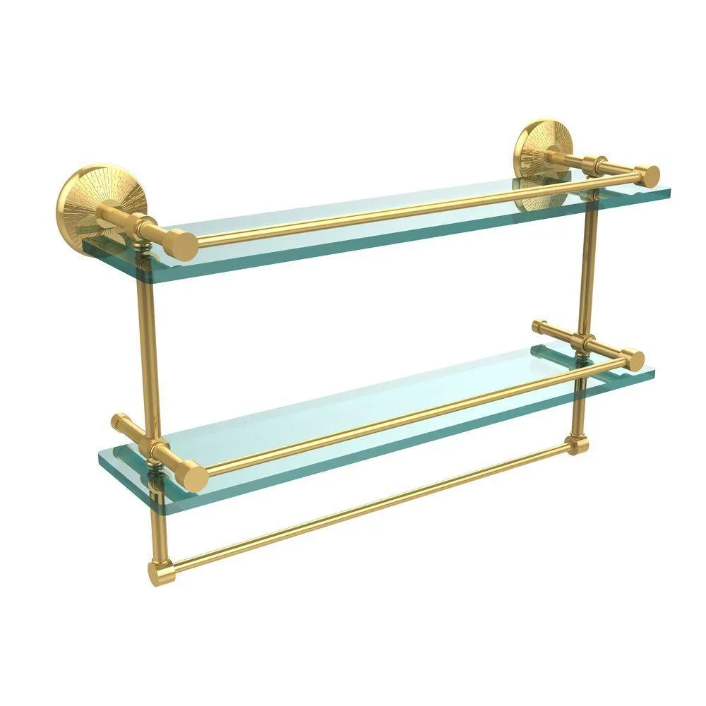 Allied Brass 22 in. L x 12 in. H x 5 in. W 2-Tier Clear Glass Bathroom Shelf with Towel Bar in Satin Nickel, photo 7 of 13