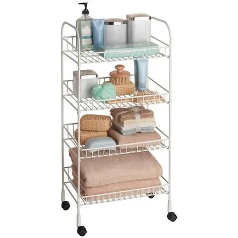 4-Tier Metal Rolling Utility Cart, White